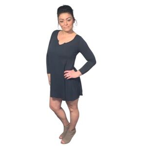 Lela Sky Long Sleeve V- Neck Dark Teal W/ Light Mineral Wash - Mini Dress